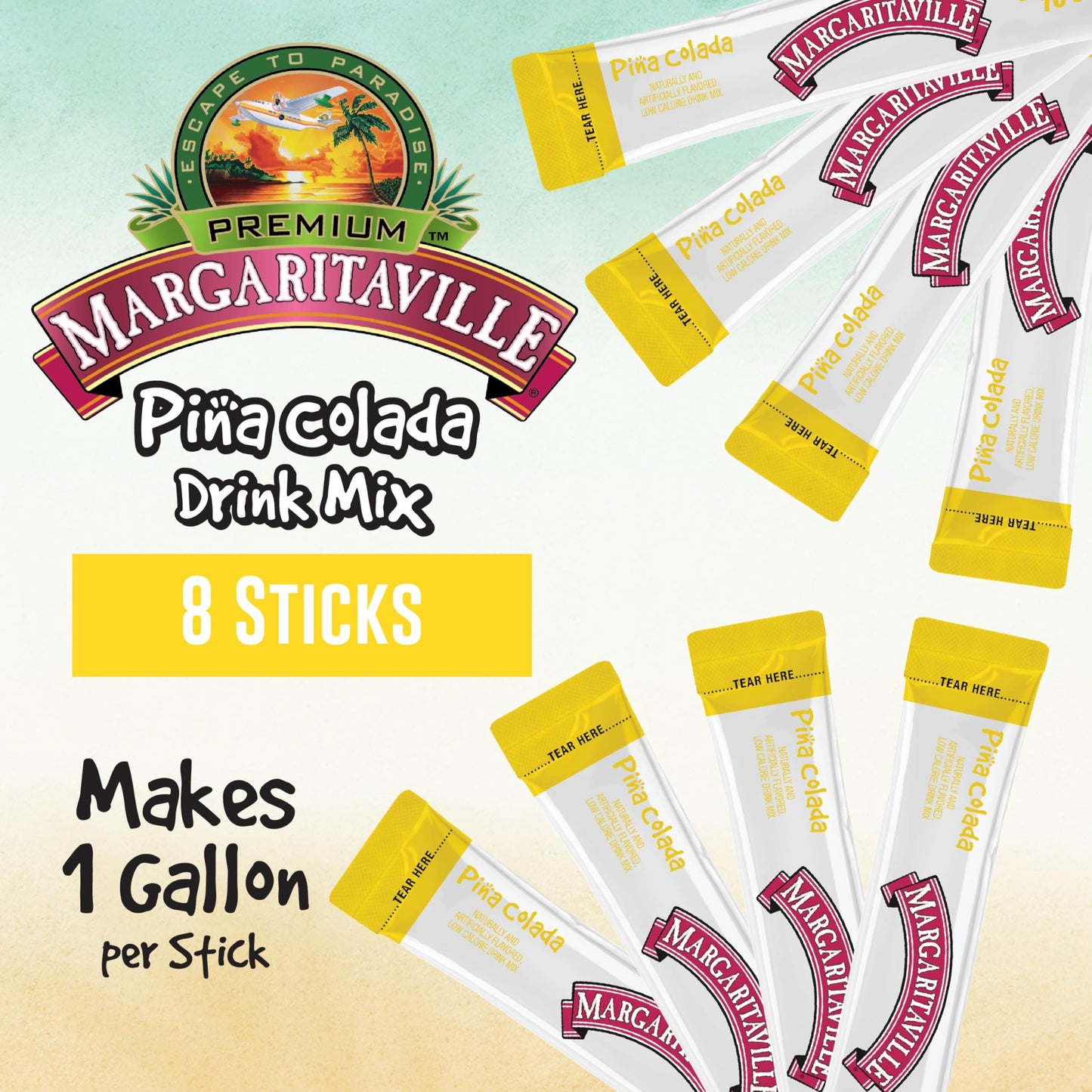 SINGLES TO GO! Powdered Drink Mix - Pina Colada, Low Calorie, Zero Sugar, 8-Count Box, 7.03 Ounce