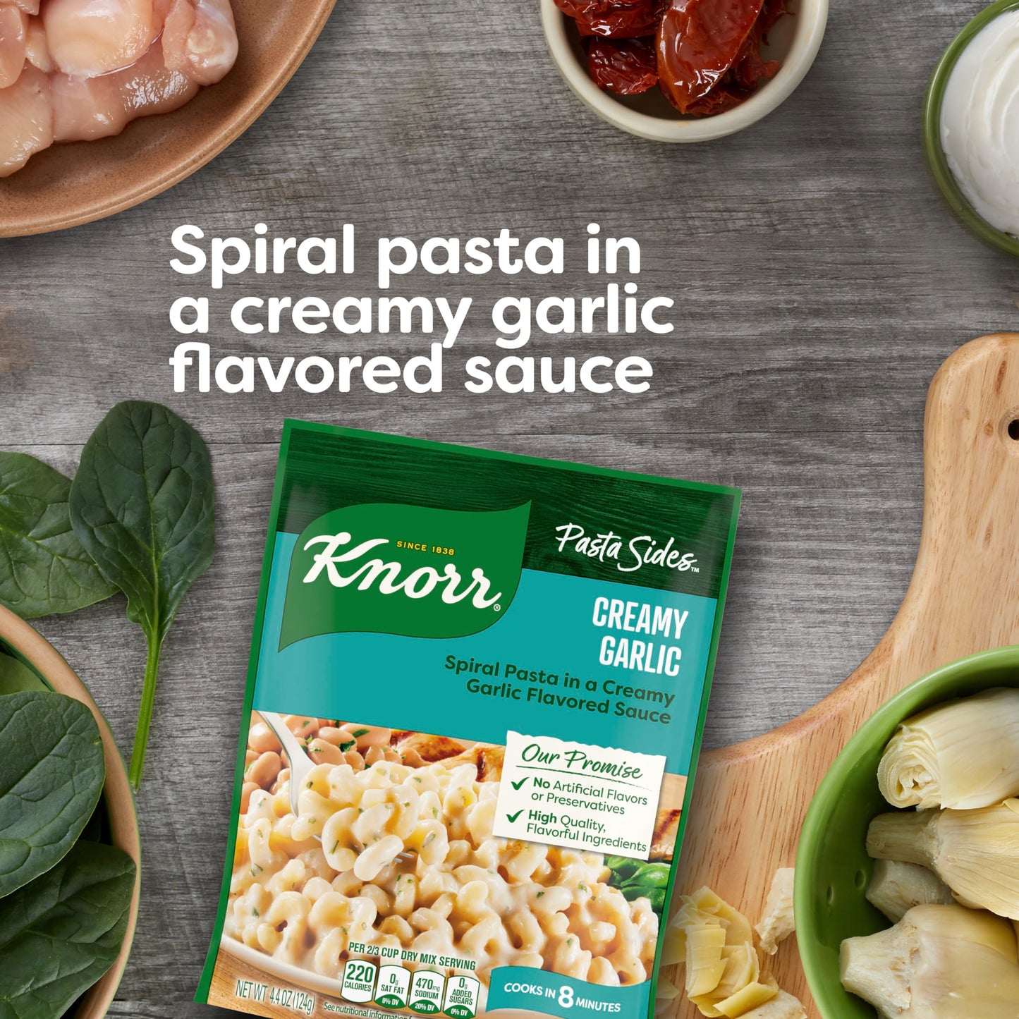 Knorr Pasta Sides Creamy Garlic - Quick Side Dish, 4.4 oz, No Artificial Flavors, No Preservatives