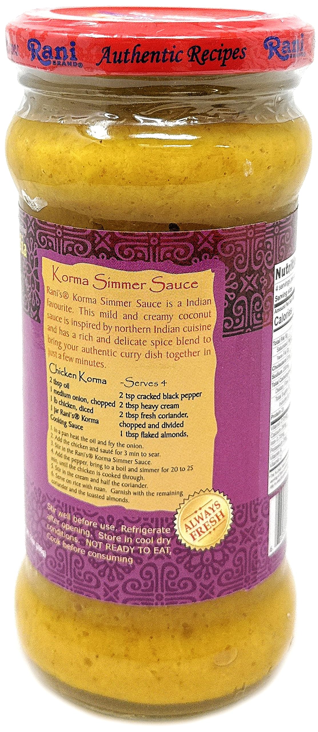 Rani Korma Curry Vegan Simmer Sauce (Rich Coconut, Onion, Garlic & Spices) 14Oz (400G) Glass Jar ~ Easy To Use | Vegan | No Colo