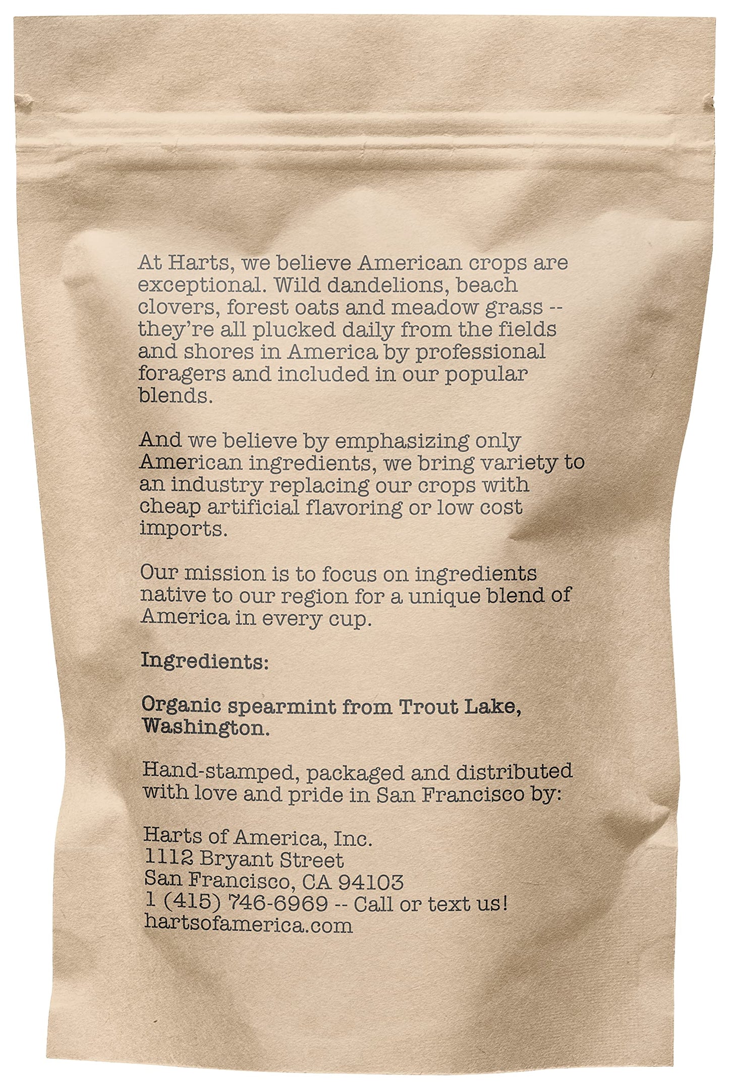 Harts of America Organic Spearmint Loose Leaf Tea, Caffeine Free, 0.86 Ounce, Eco-Conscious Zip Pouch, 15-20 Servings