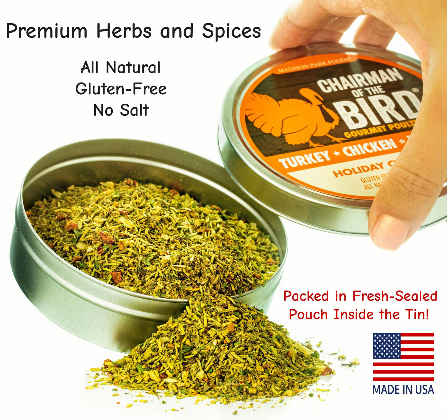Madison Park Foods Gourmet Turkey Rub Herb Seasoning Dry Brine, Gluten Free, 2 Ounce Spice Tin, Pack of 2, Red