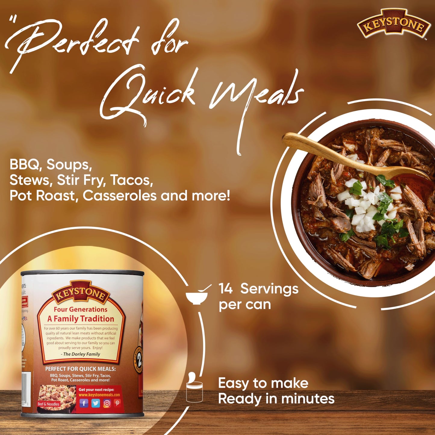 Keystone All Natural Canned Beef, Fully Cooked, 28 Oz, Gluten Free, Pack of 4