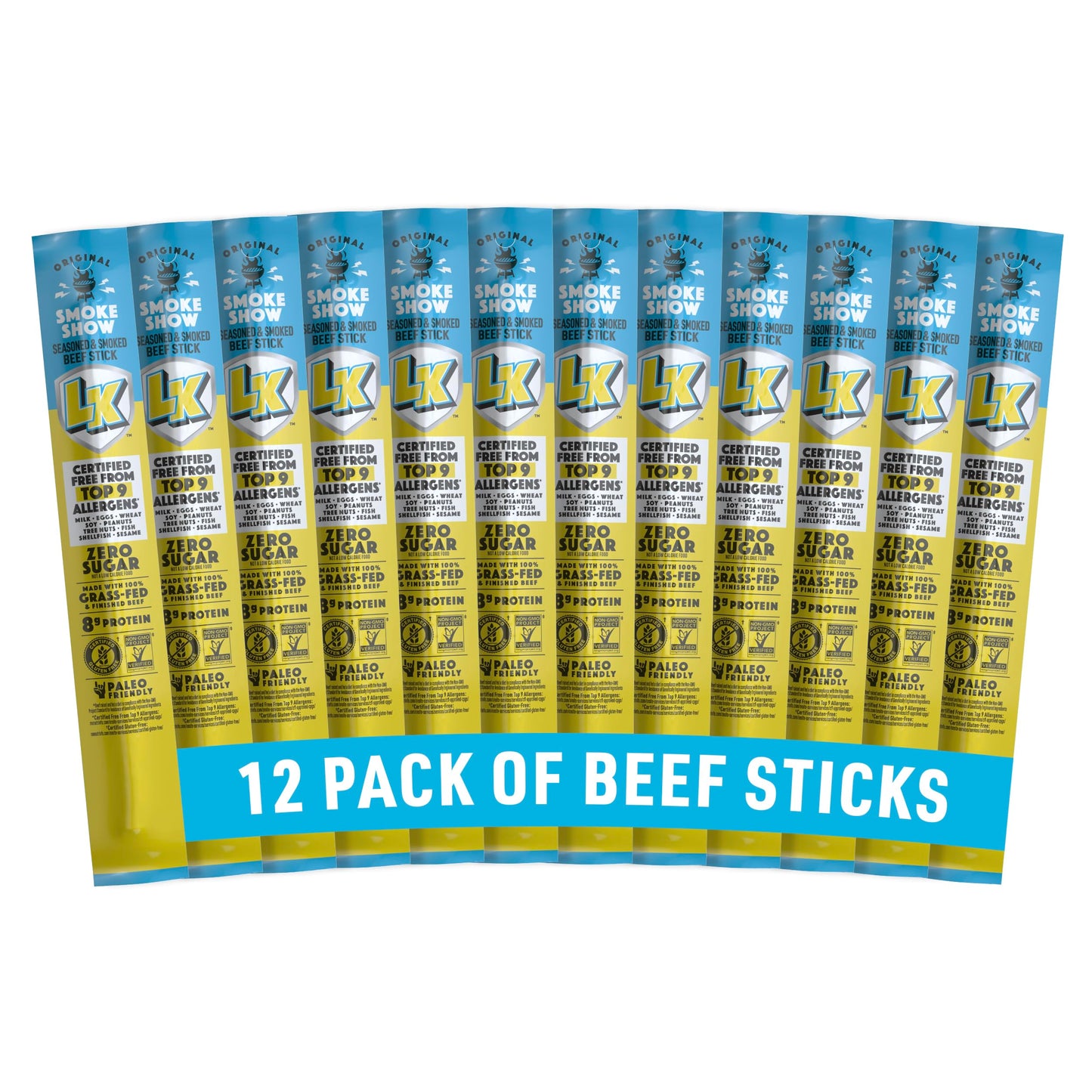Lorissas Kitchen Beef Jerky Snack Sticks - Original, 12-Pack, 1 Ounce Each, Gluten-Free, Non-GMO, 8g Protein
