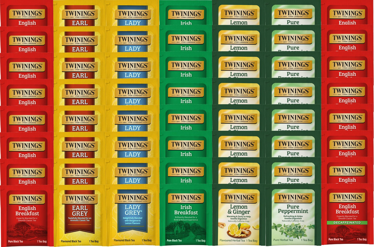 Twinings Herbal & Black Tea Bag Variety Sampler, 56 Count, 7 Flavors, Caffeinated & Decaffeinated Gift Set