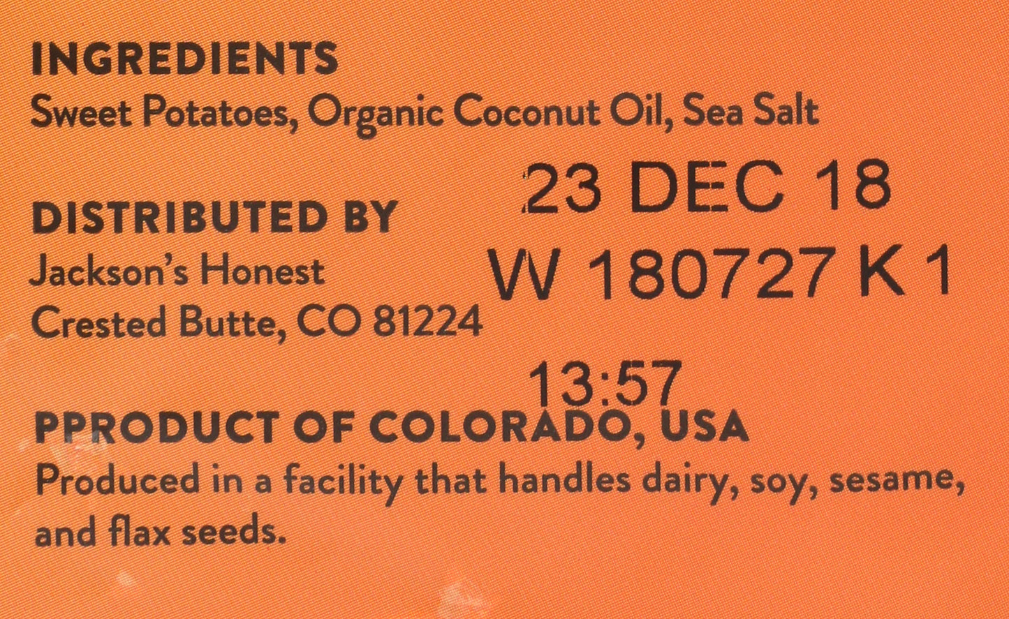Jackson'S Honest, Sweet Potato Chips With Coconut Oil, 5 Oz
