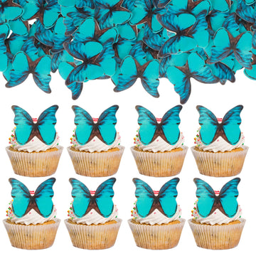 Gyufise 48Pcs Edible Butterfly Cake Decorations - Wafer Paper Butterflies & Cupcake Toppers in Green