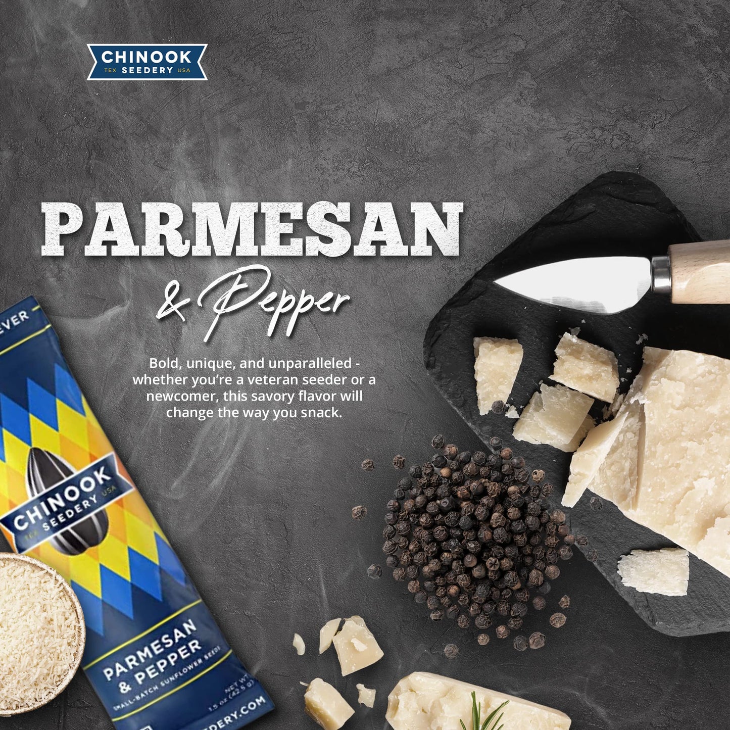 Chinook Seedery Roasted Sunflower Seeds to Eat -1.5 oz (Pack of 36) Parmesan & Pepper - Jumbo Low Sodium Sunflower Seeds Keto Sn