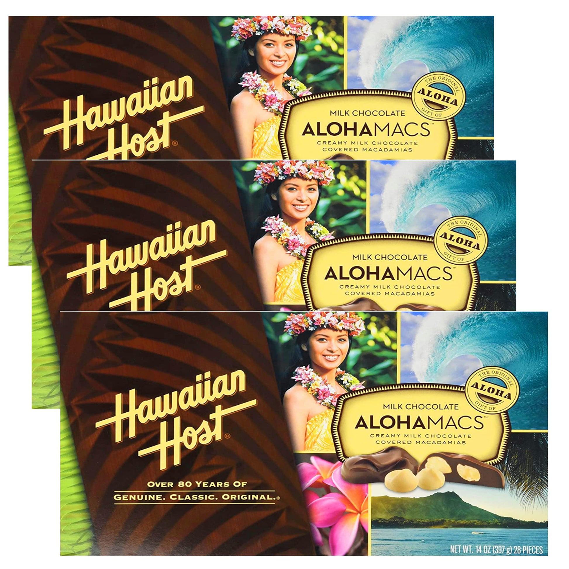 Hawaiian Host Value Pack Macadamia Nuts Milk Chocolate 3 Alohamac Boxes,7 Ounces