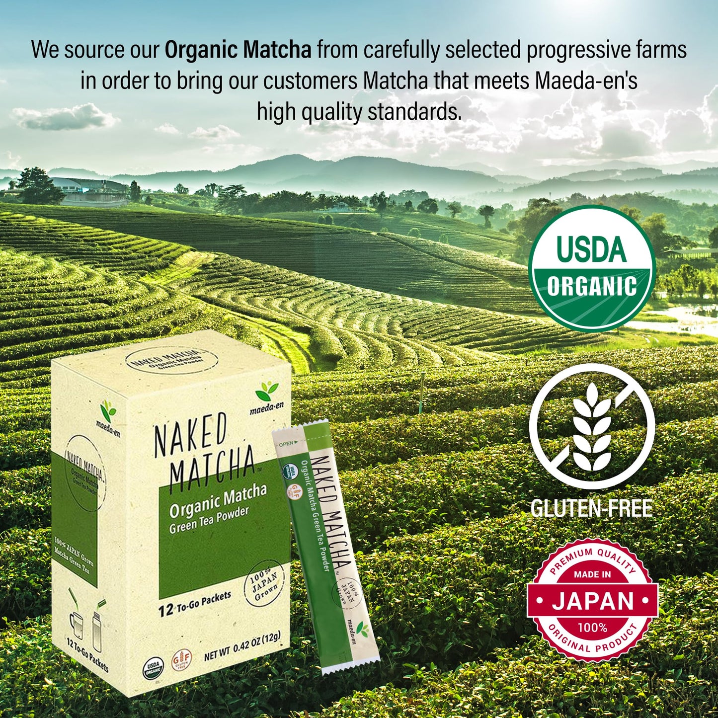 Maeda-En Naked Matcha Organic Matcha Green Tea Powder 12 Packets Smoothie Latte Hot Iced Drink Japanese Origin Green Tea Individ