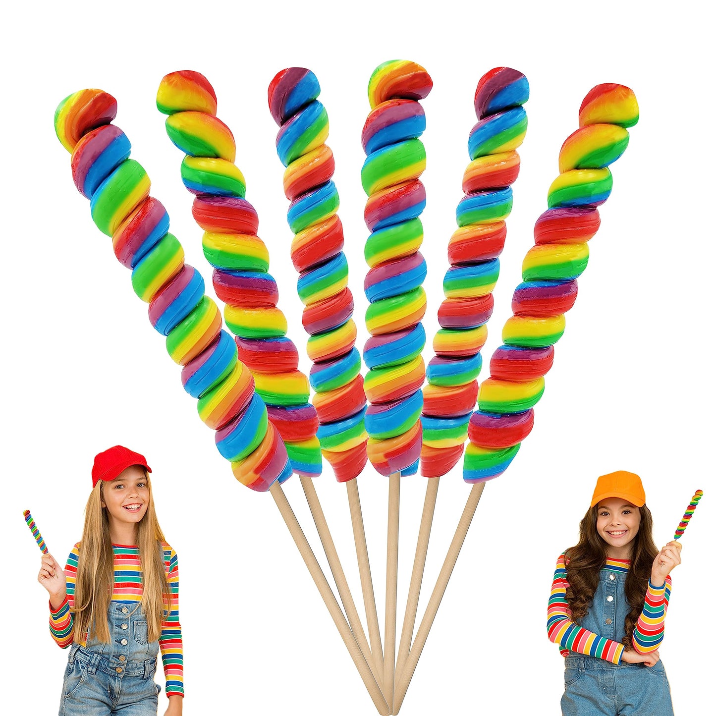 The Dreidel Company Jumbo Rainbow Twist Lollipop 12 Mixed Fruit Flavor 6-Pack Multi Color