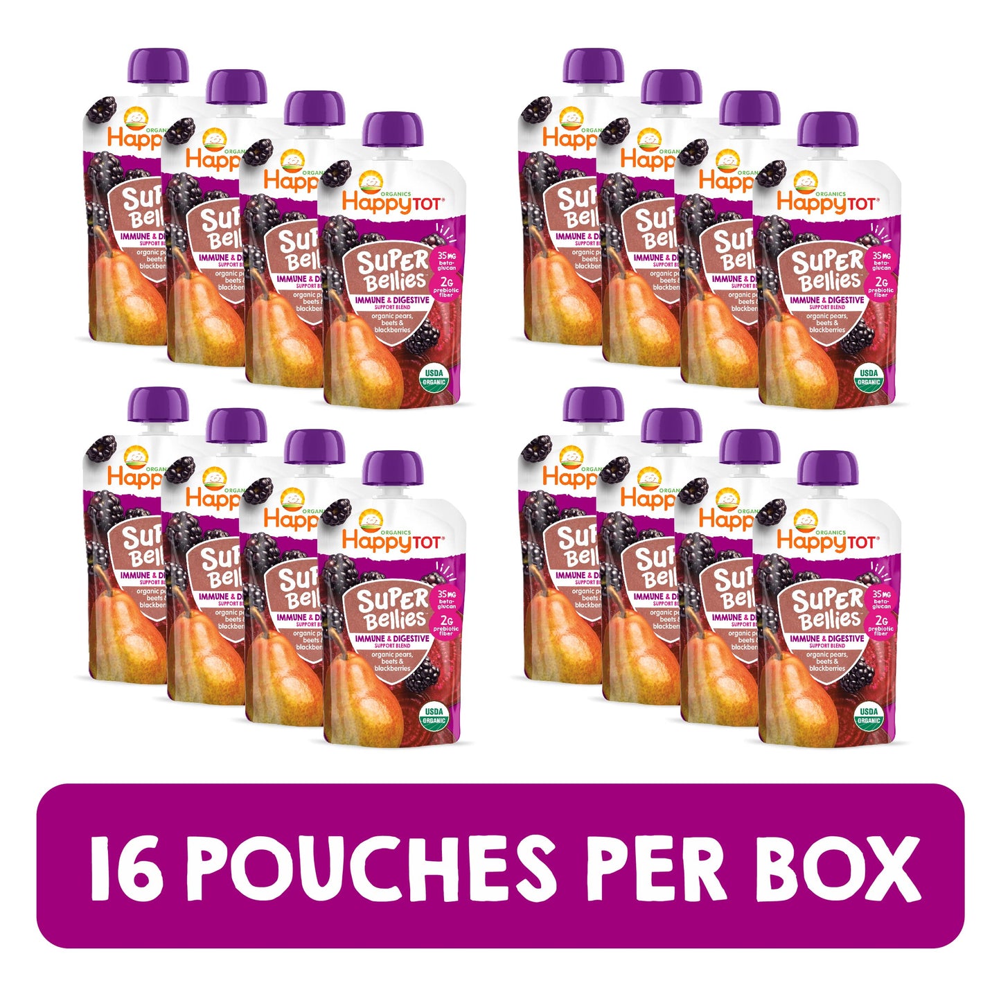 Happy Tot Organics Stage 4 Baby Food Pouches, Gluten Free, Vegan Snack, Super Bellies, Fruit & Veggie Puree, Pears, Beets & Blac
