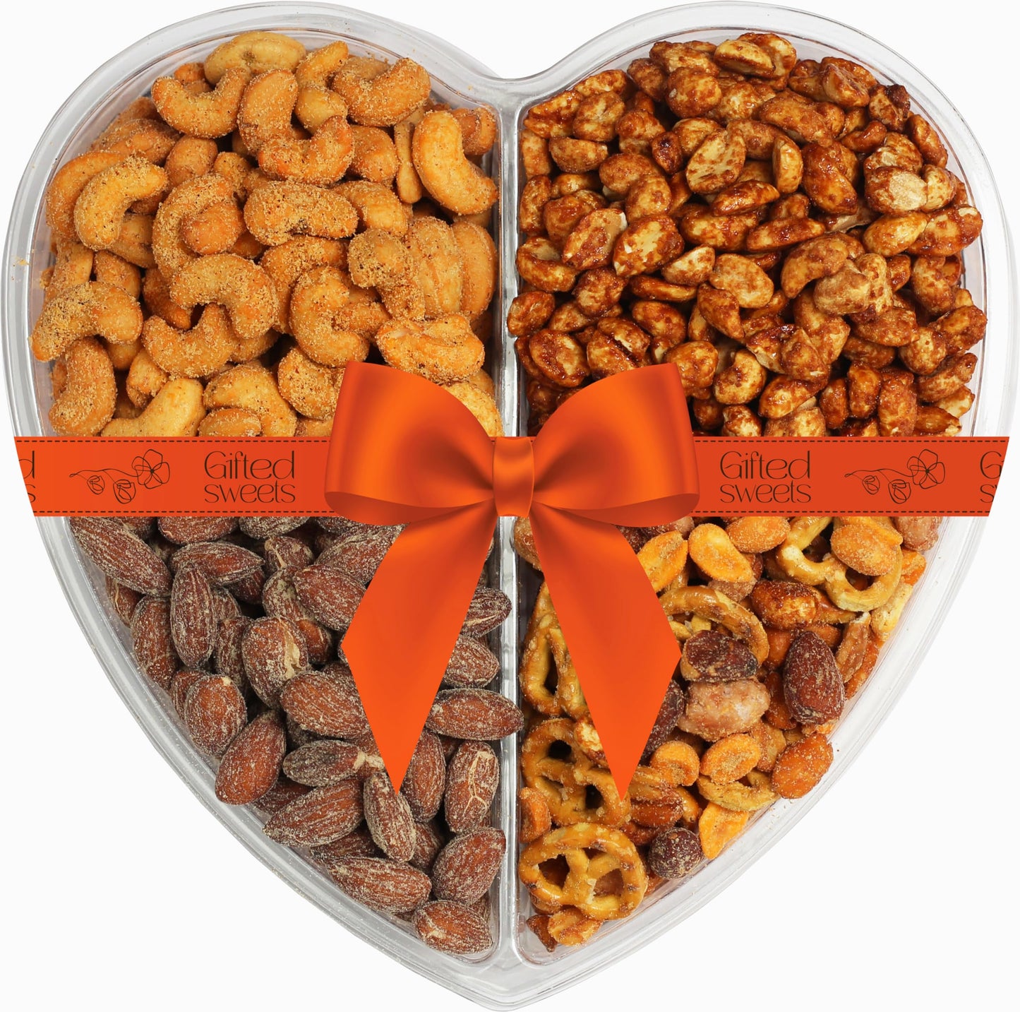 Heart Shaped (4 Assortments) Nuts Gift Tray - Variety Of Sweet & Freshley Roasted, Flavored And Salted Gourmet Nuts - Large Nuts