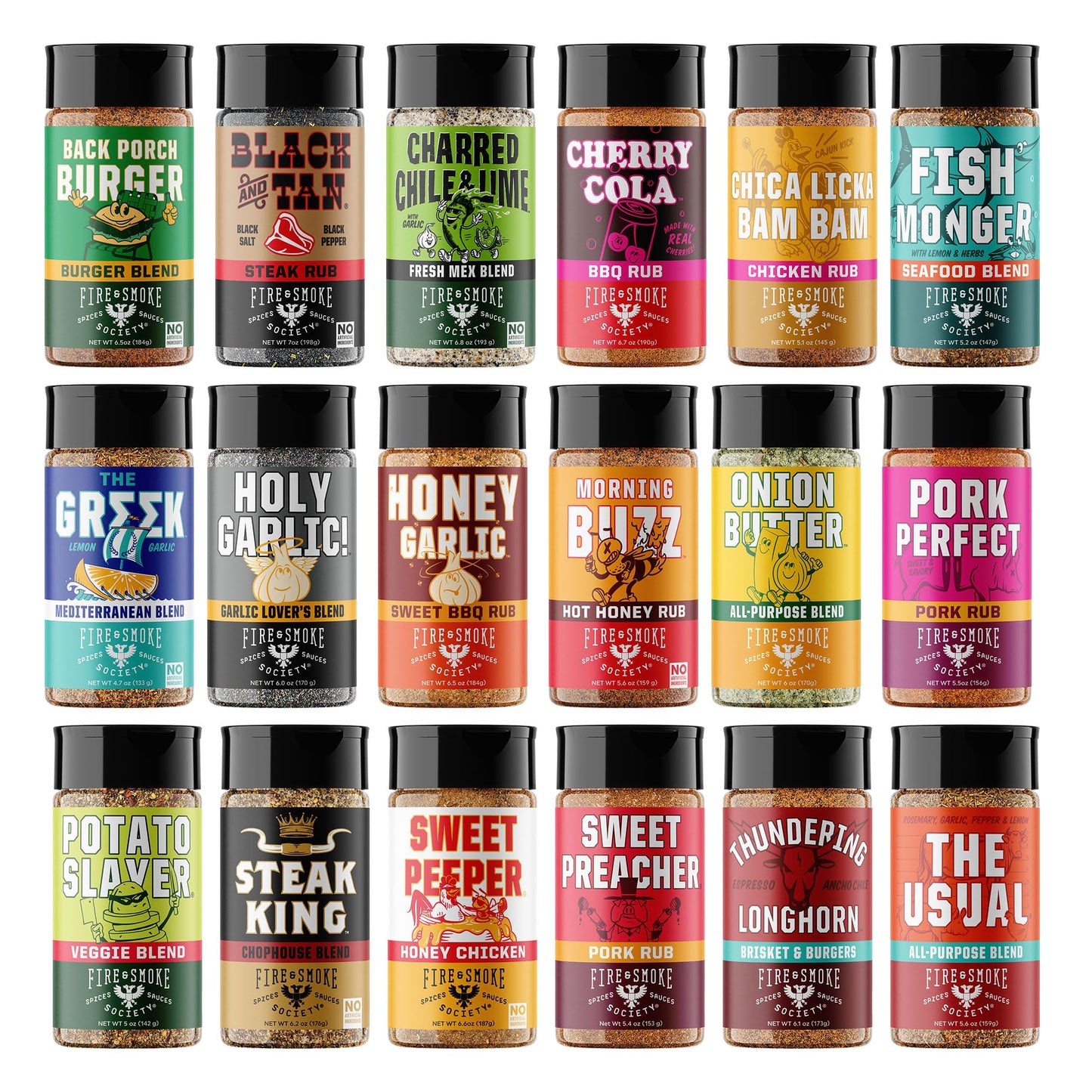 Fire & Smoke Society BBQ Rubs and Seasonings 18-Pack Variety - 6 Ounce Each, Perfect for Steak, Chicken, Burgers, Pulled Pork