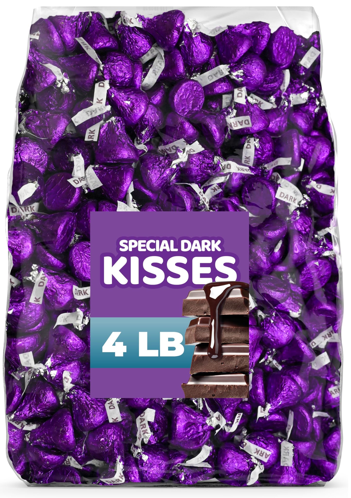 Hershy Kisses Special Dark Chocolate - 4 LB (Approx. 400 pcs) - Bulk Individually Wrapped Purple Foil Candy
