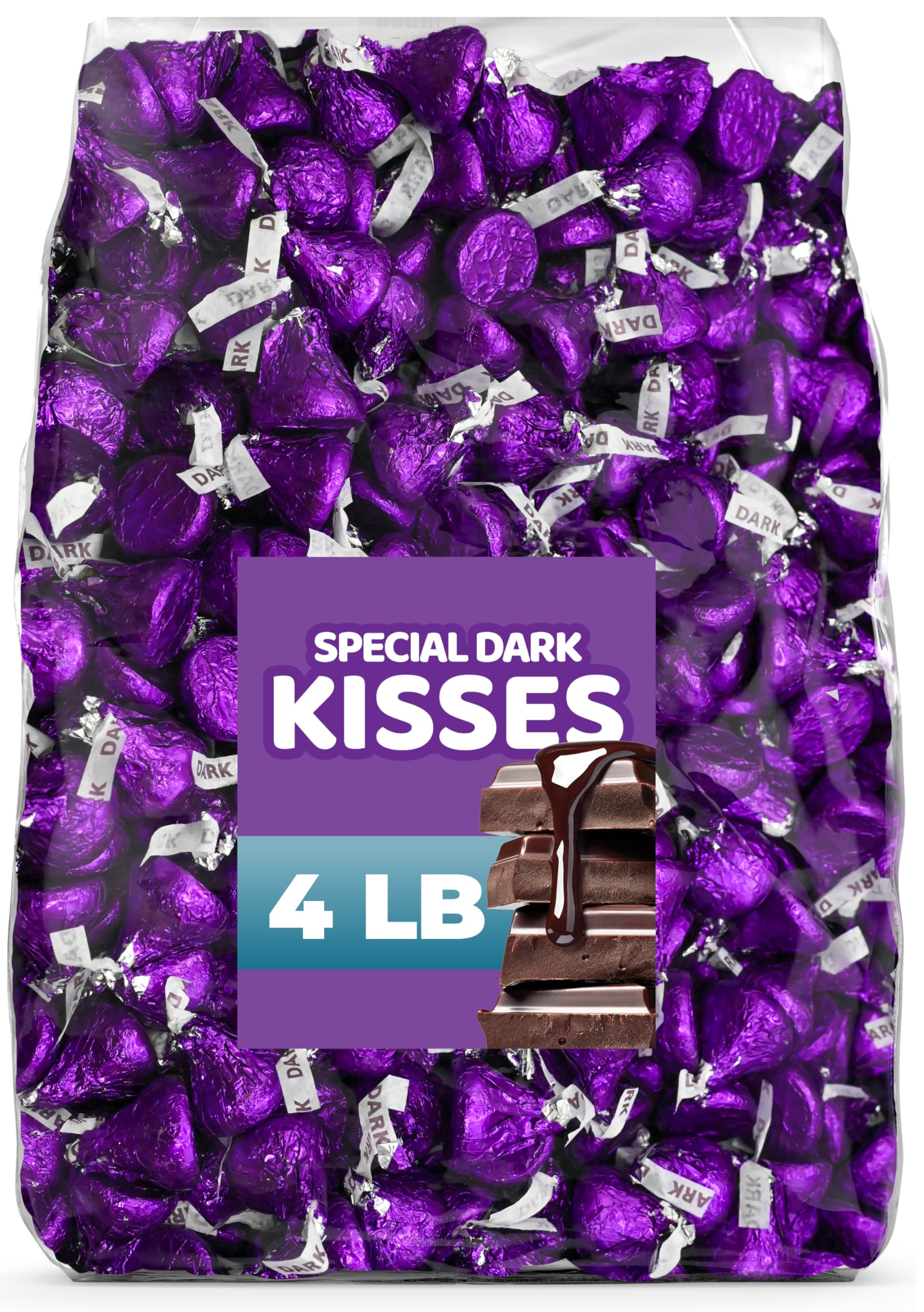 Hershy Kisses Special Dark Chocolate - 4 LB (Approx. 400 pcs) - Bulk Individually Wrapped Purple Foil Candy