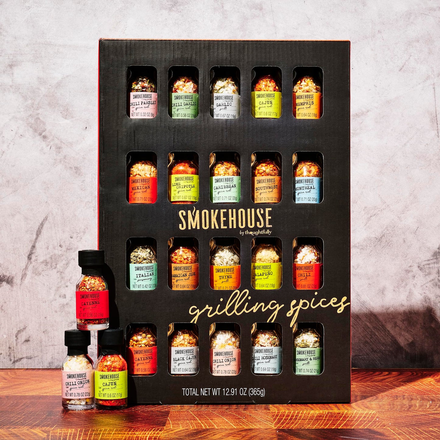 Smokehouse By Thoughtfully Holiday Ultimate Grilling Spice Seasoning Gift Set,Flavors Include Chili Garlic, Rosemary And Herb, Lime Chipotle And More, Christmas Wrap, Set Of 20