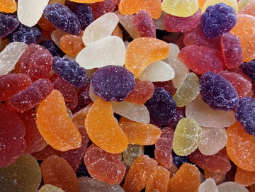 Assorted Jelly Fruit Shaped Candy - 1.5 lbs of Sugar Dusted Orange Raspberry Pear Pineapple Grape Chewy Candy