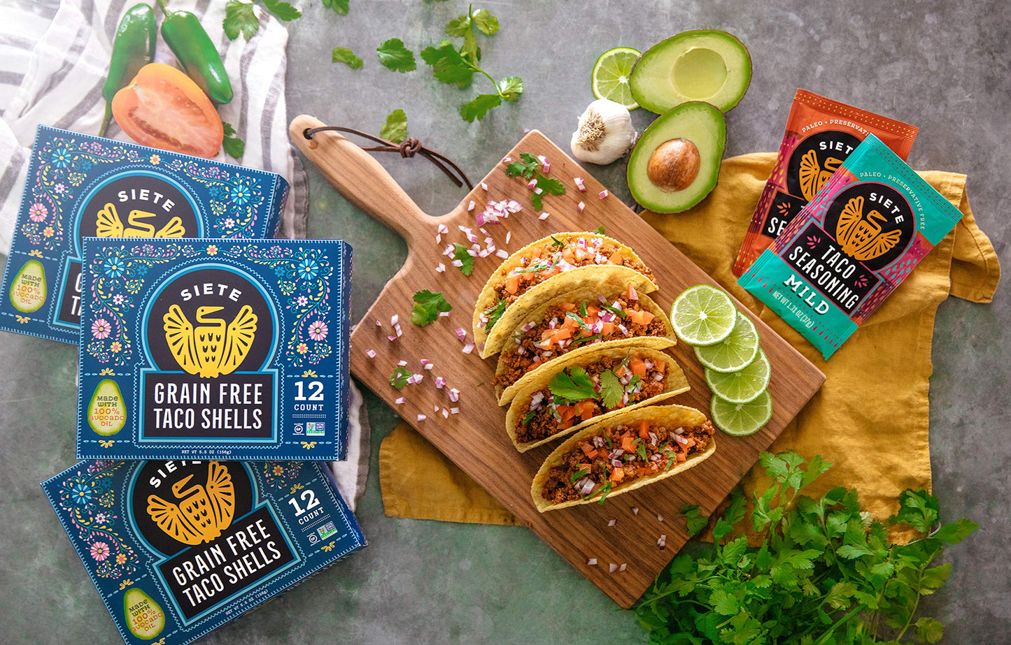 Siete Spicy Taco Seasoning Mix | Gluten Free | Vegan | Paleo | Preservative Free | Whole 30 Approved (6 Packets) 42 Servings