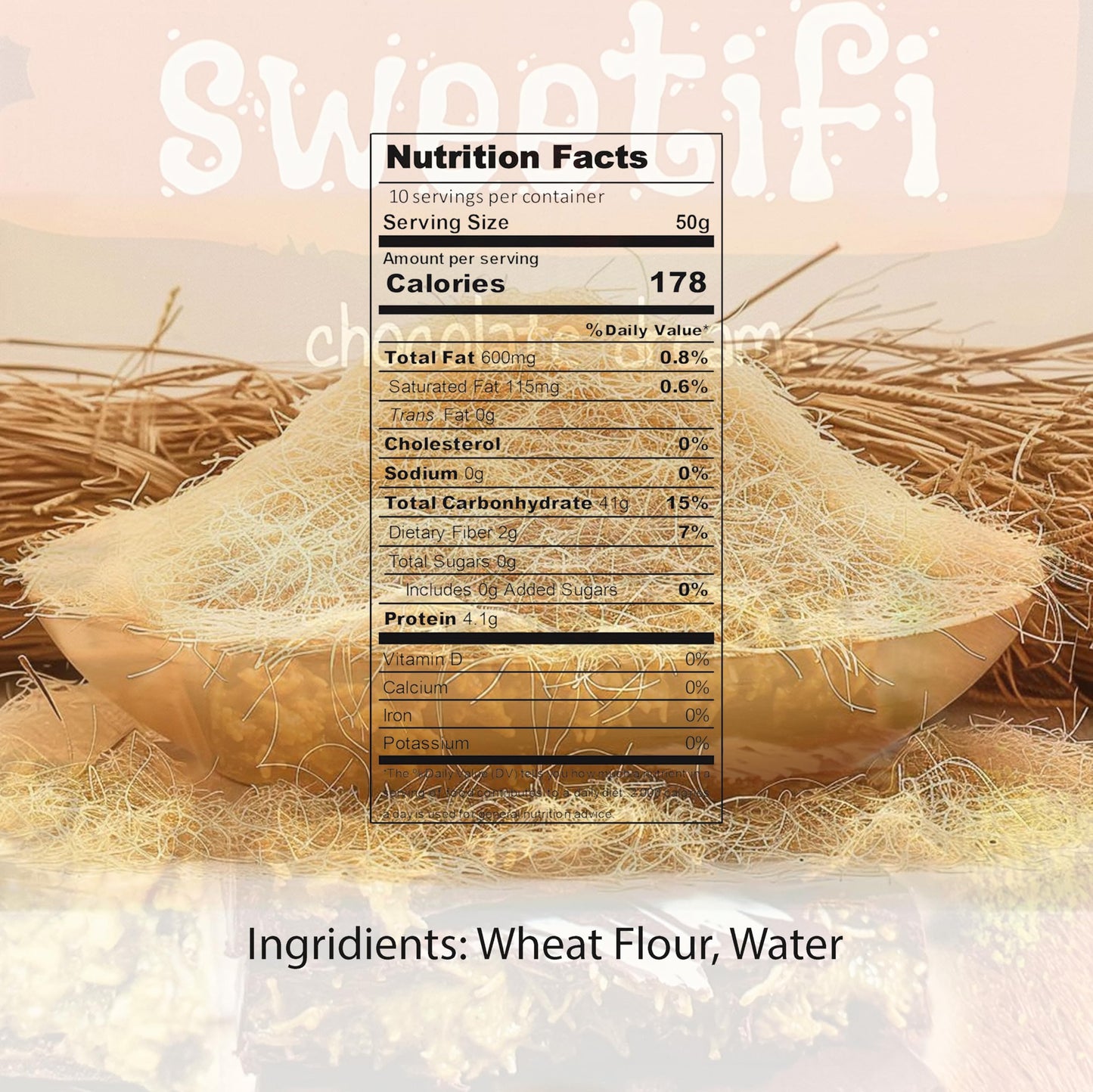 Sweetifi Kataifi Shredded Fillo Dough, Dried Chopped for Desserts, 500gr (1.1lb)