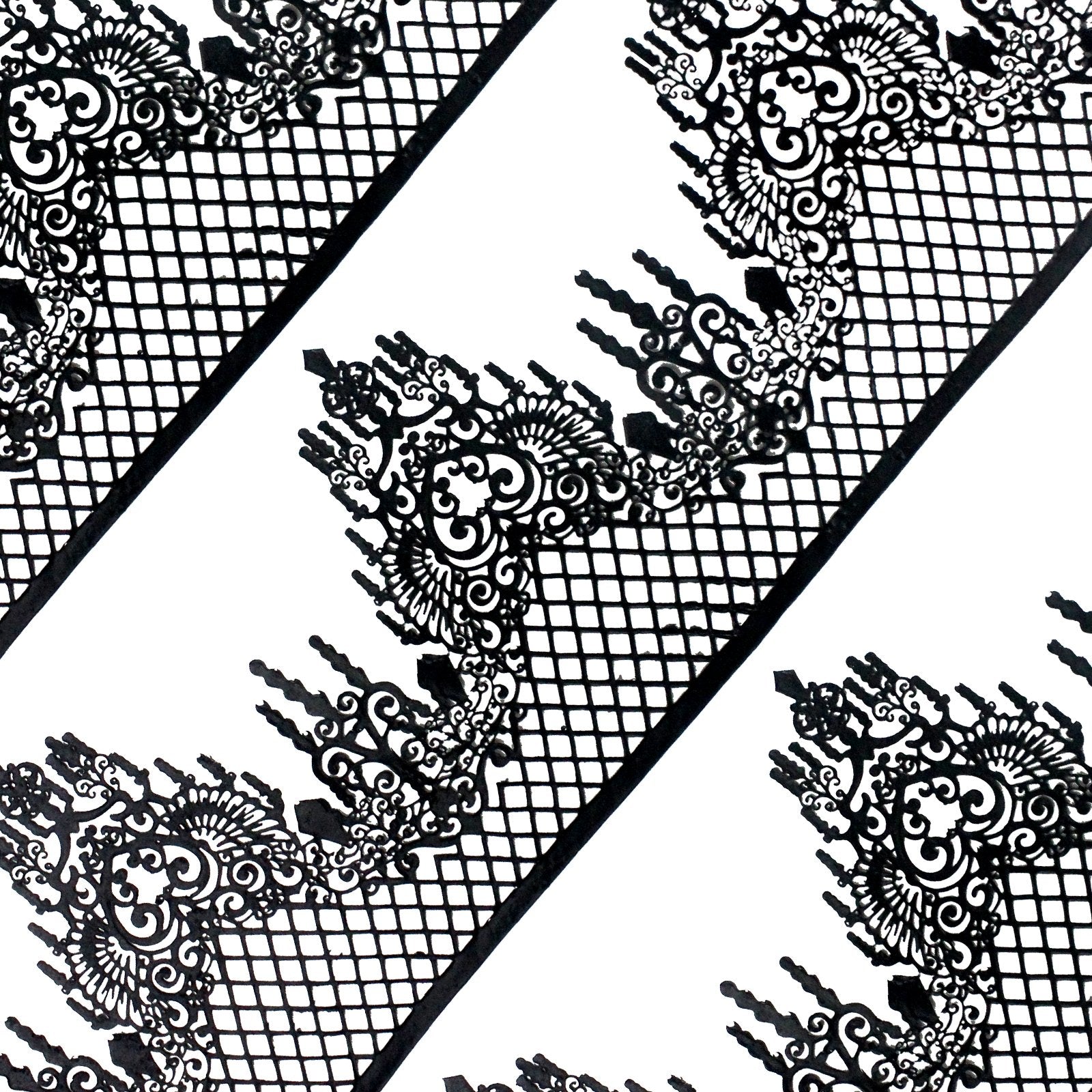 Funshowcase Large Pre-Made Ready To Use Edible Cake Lace Lattice Diamond Scallop 12-Inch 10-Piece Set Black
