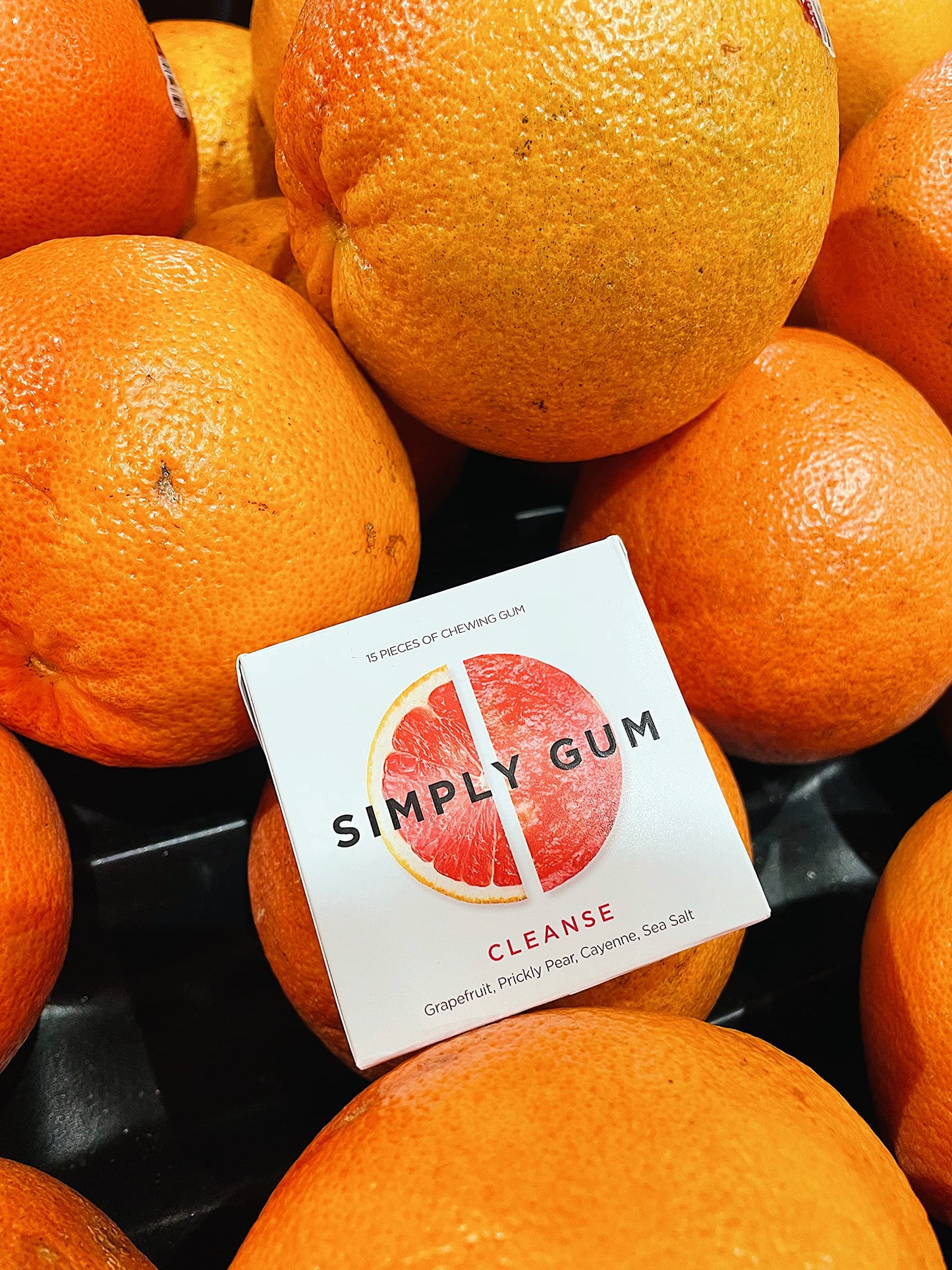 SIMPLY Gum Cleanse (Grapefruit and Prickly Pear), Plastic-Free Natural Chewing Gum, 6 Pack (90 Pieces) | Vegan, Kosher, Non GMO,