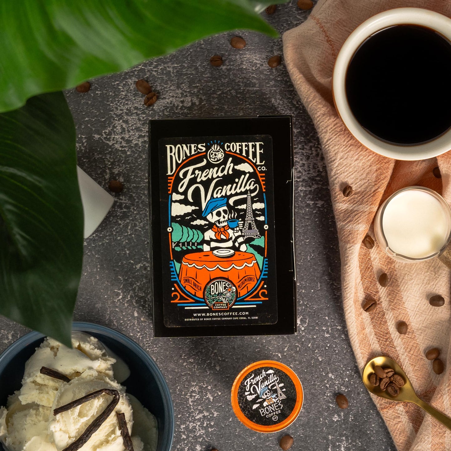 Bones Coffee Company Flavored Coffee Bones Cups French Vanilla Flavored Pods | 12Ct Single-Serve Coffee Pods Compatible With Keu