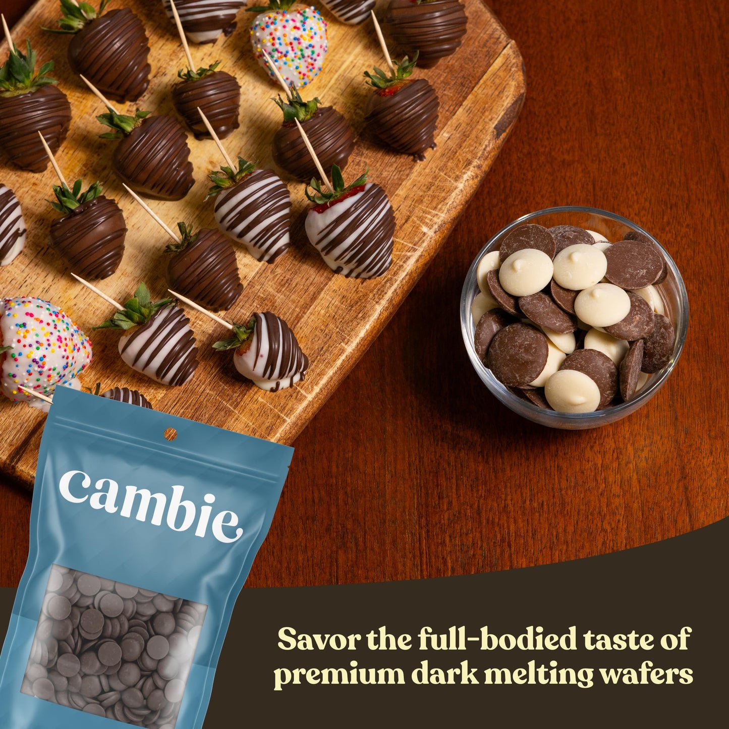 Cambie Dark Chocolate Wafers  Melting Chocolate Candy Melts - 2 Pounds Baking Dark Chocolate For Dipping Chocolate Melts  Enrobing & Molding