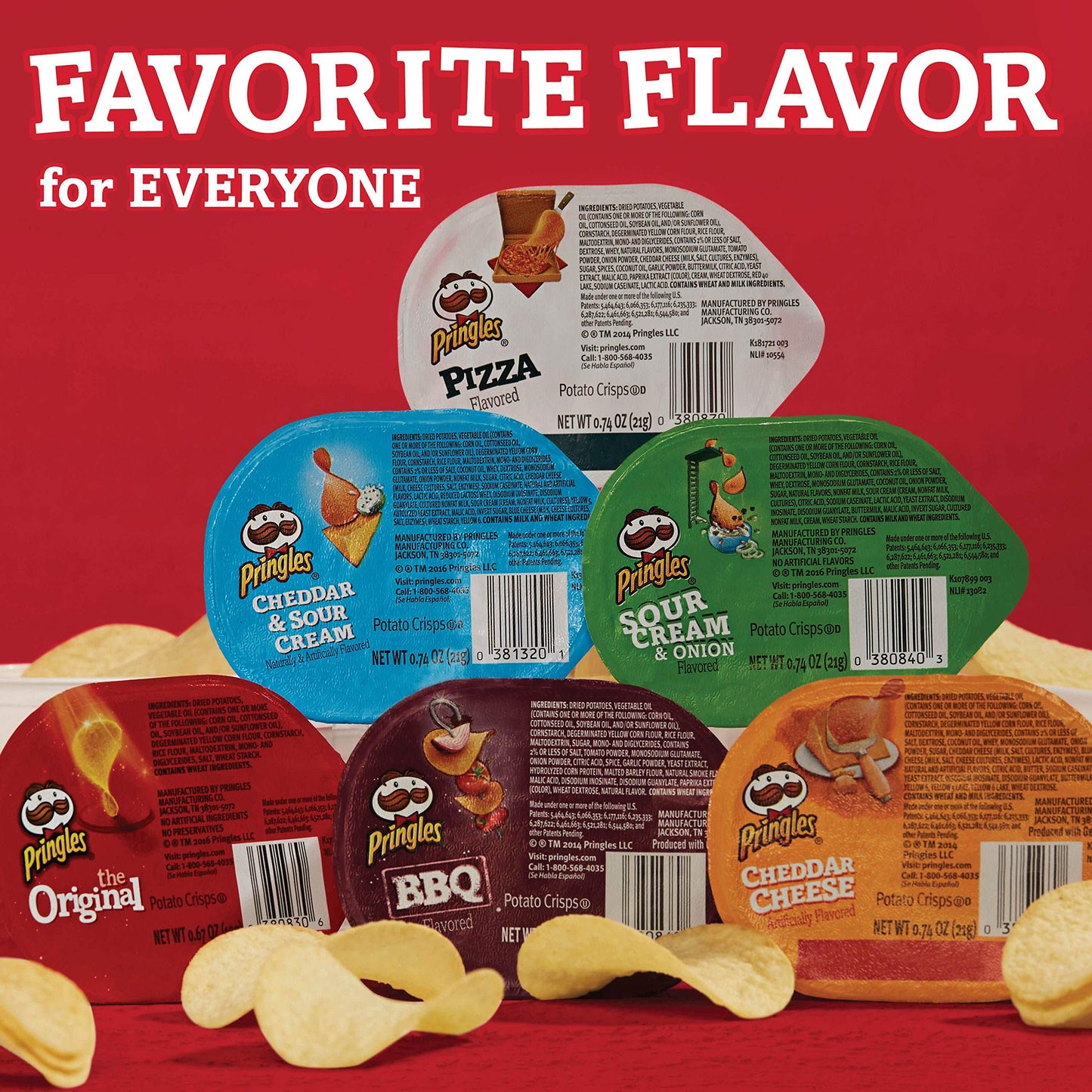 Pringles Flavored Variety Pack Potato Crisps - Original, Sour Cream and Onion, Cheddar Cheese, BBQ, Pizza, Cheddar and Sour Crea