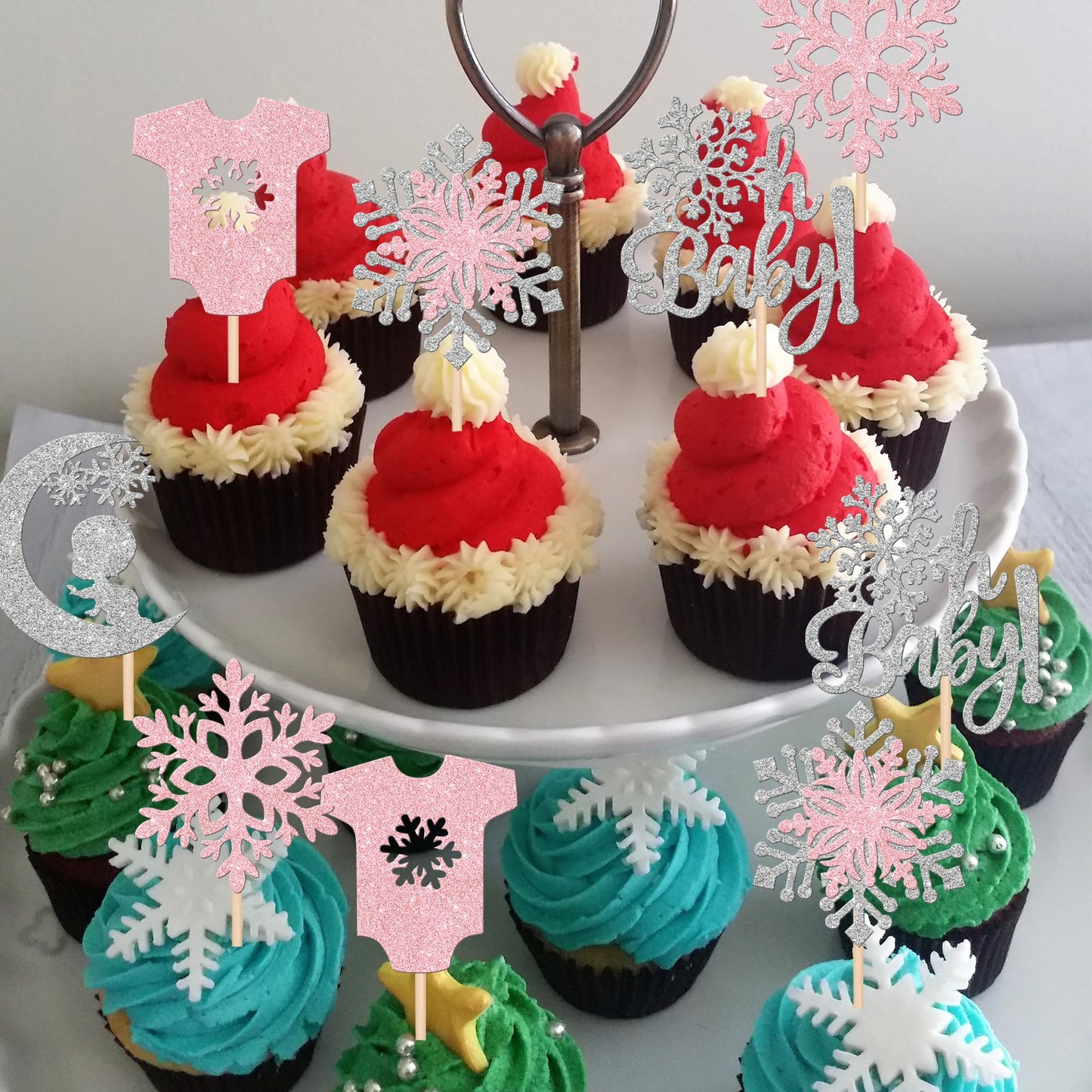 30 Pcs Snowflake Oh Baby Cupcake Toppers Glitter Winter Sweater Moon Snowflake Cupcake Picks It'S A Girl Cake Decorations For Ba