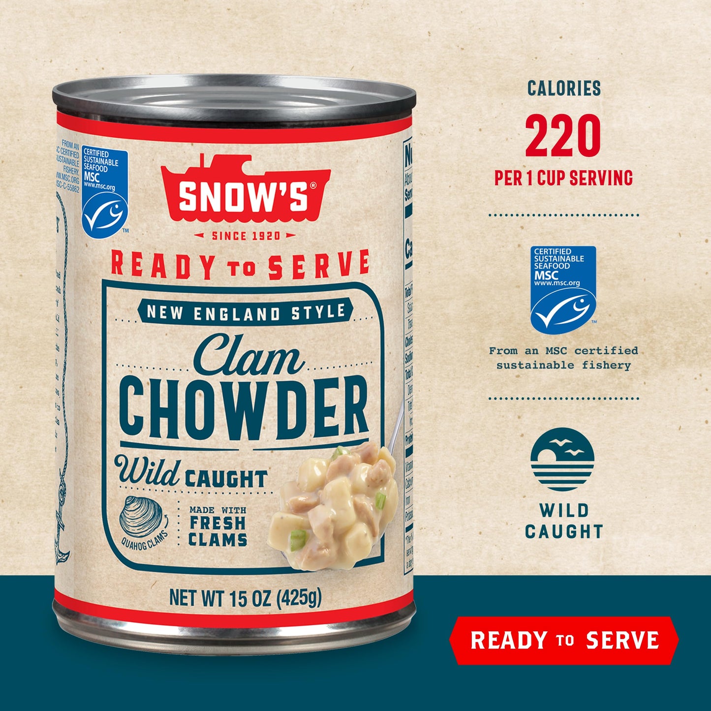 Snow'S New England Clam Chowder, 15 Oz Can (Pack Of 12) - 13G Protein Per Serving - Ready-To-Serve Authentic New England Style R