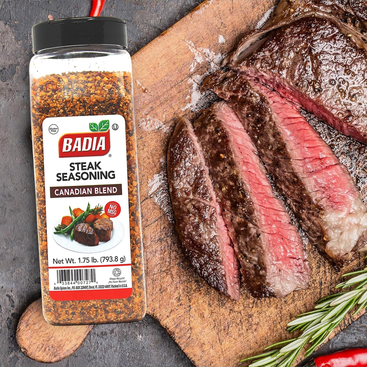 Badia Steak Seasoning Canadian Blend, 28 oz - Savory Salt, Garlic & Spice Mix with Paprika, Smoky Grill Rub for Steaks, Burgers,