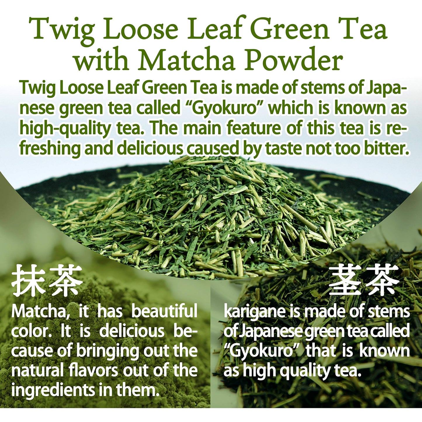 Organic Green Tea, Kukicha Twing Tea With Matcha Green Tea Powder, Japanese Tea -Karigane- 100G Bag?Yamasan?