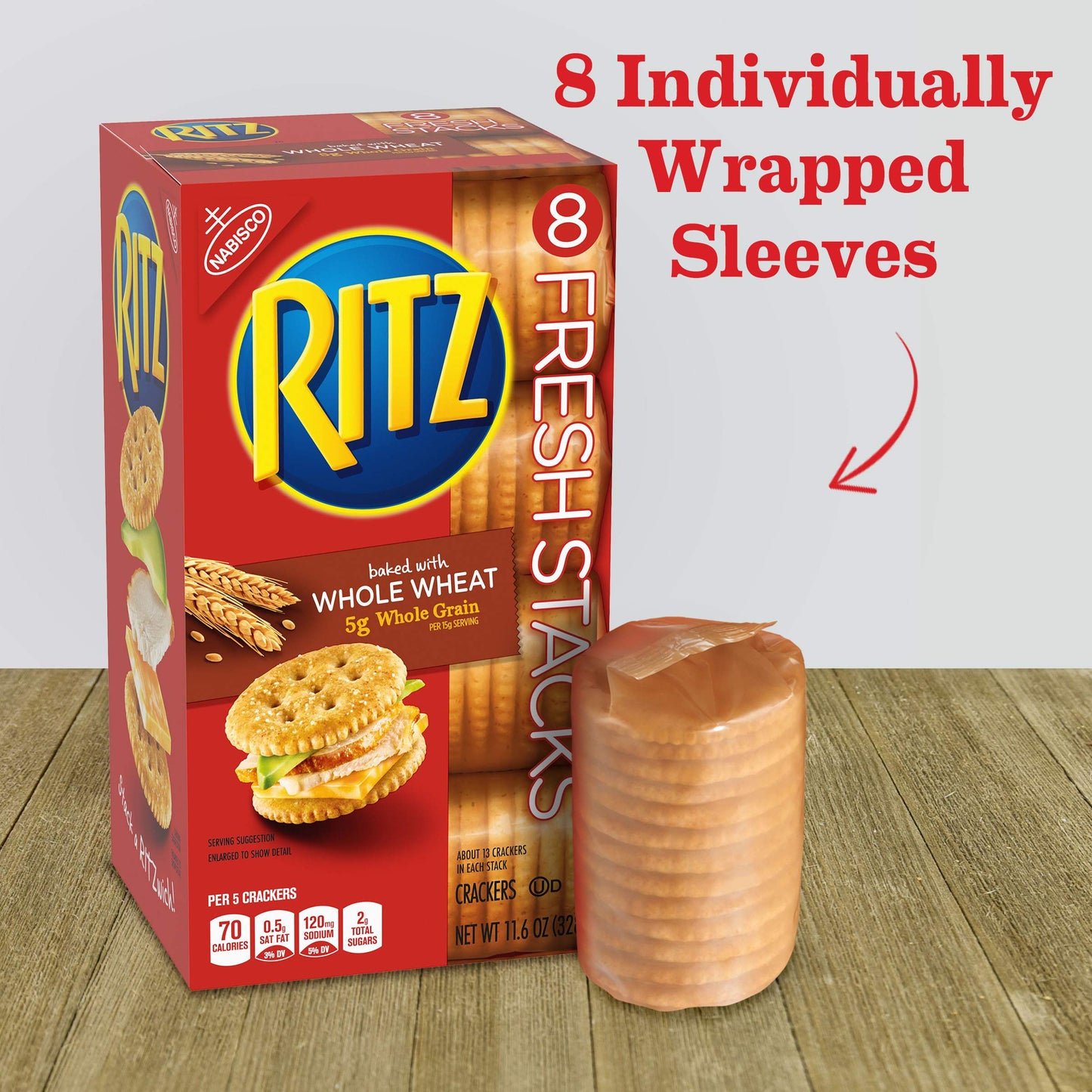 Ritz Fresh Stacks Whole Wheat Crackers, 6-11.6 oz Boxes (48 Stacks) (Pack of 2)
