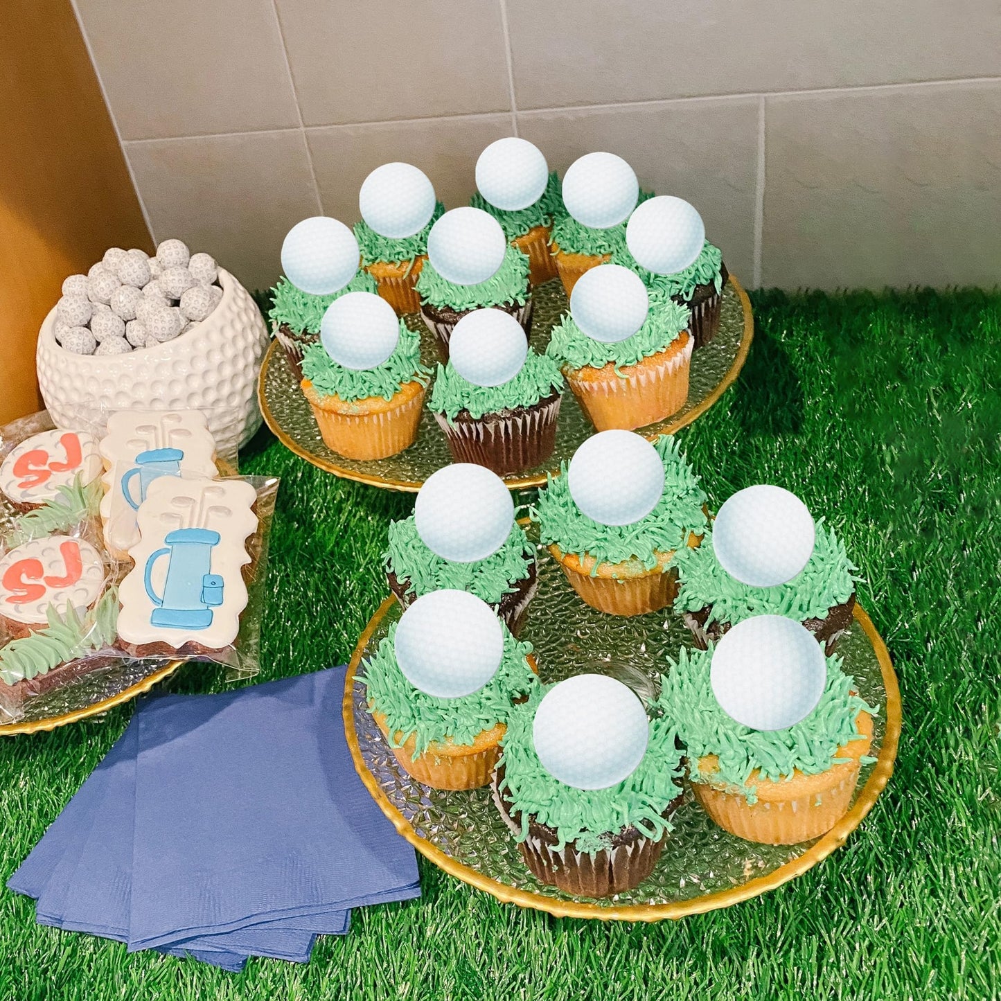 48 Pcs Edible Golf Cupcake Toppers Wafer Paper Sports Balls Golf Cupcake Picks Edible Golf Cupcake Decorations For Sports Golf B