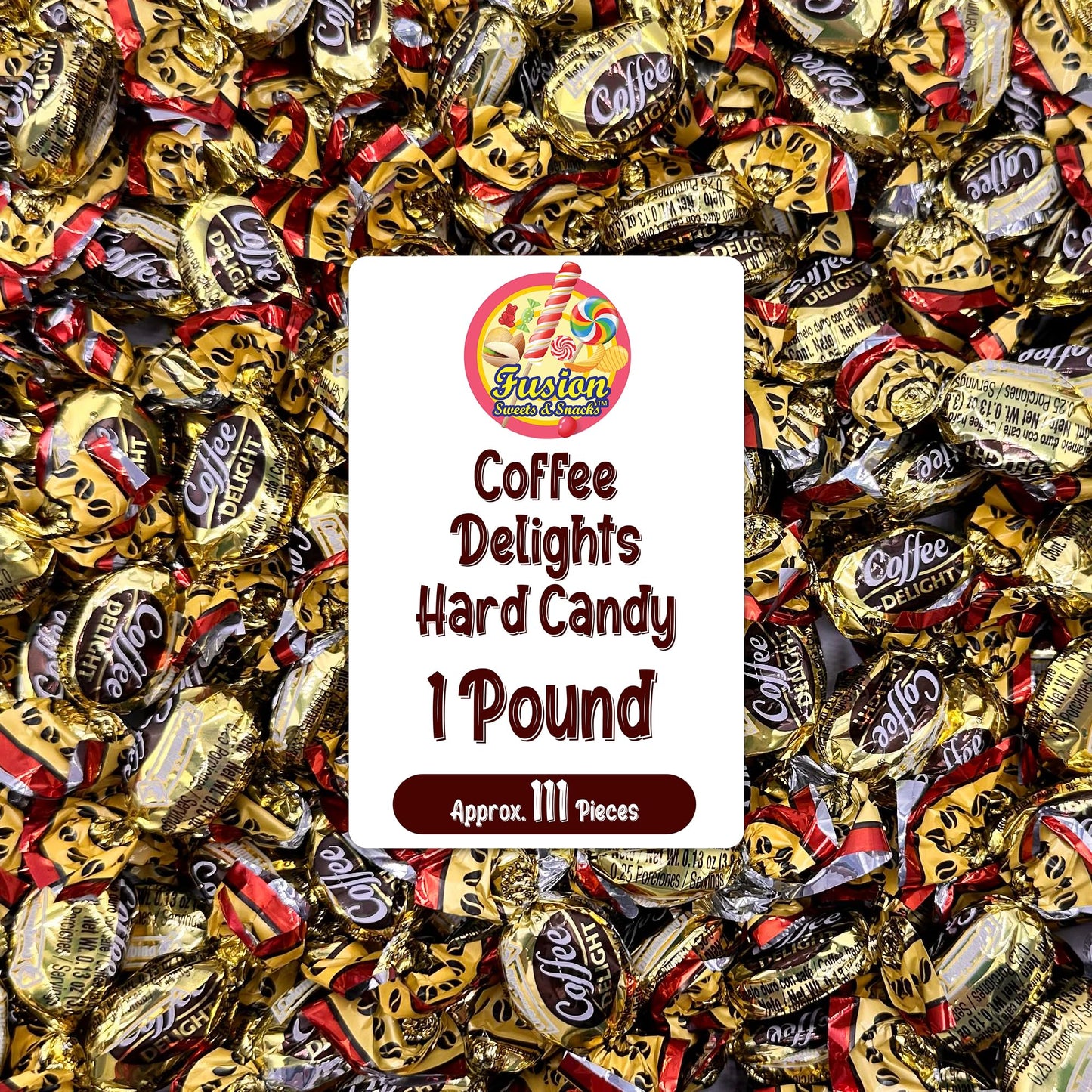 Fusion Sweets Coffee Candy - Individually Wrapped Hard Candy - Gluten Free - 1 Pound Bulk Bag - Brown