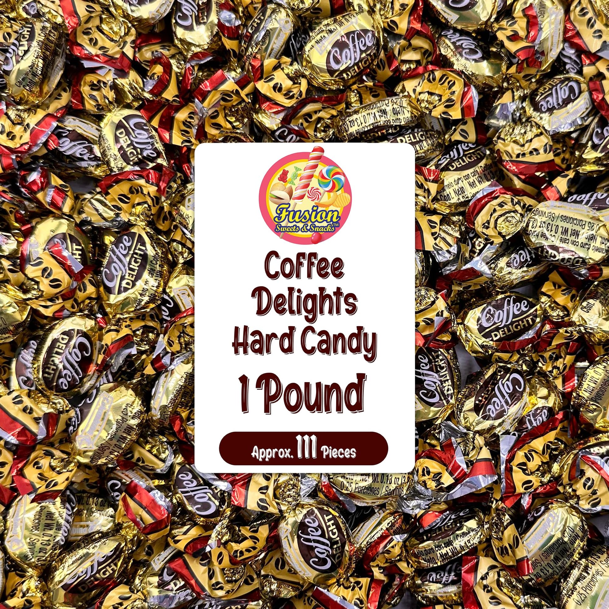Fusion Sweets Coffee Candy - Individually Wrapped Hard Candy - Gluten Free - 1 Pound Bulk Bag - Brown