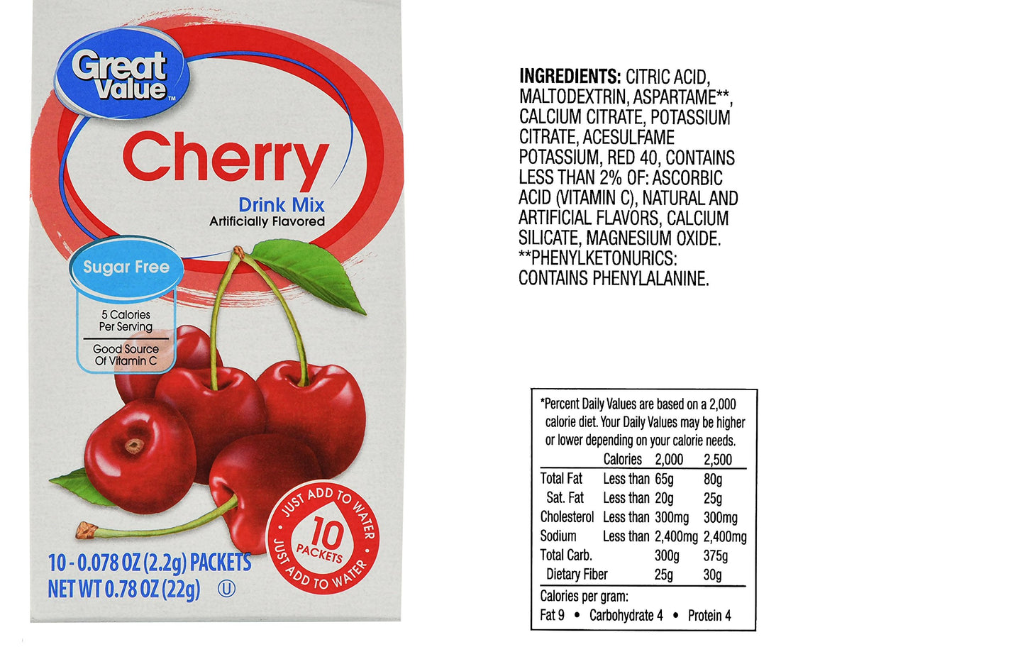 Great Value Low Calorie Sugar-Free Drink Mixes Variety Fruit Flavor 3-Box Bundle (Cherry,Grape,Orange Early Rise, 3-Pack)