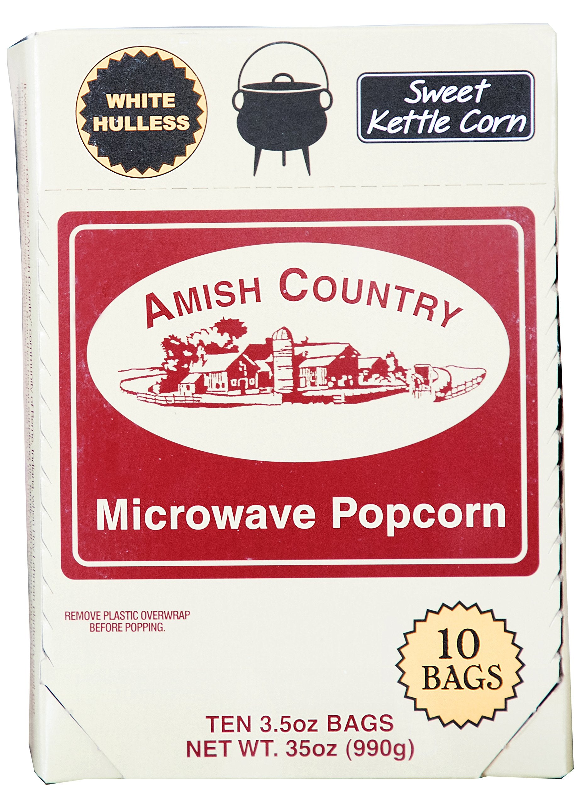 Amish Country Popcorn | Old Fashioned Microwave Popcorn | 10 Bags Sweet Kettle White Hulless | Non-Gmo, Gluten Free, Microwaveab