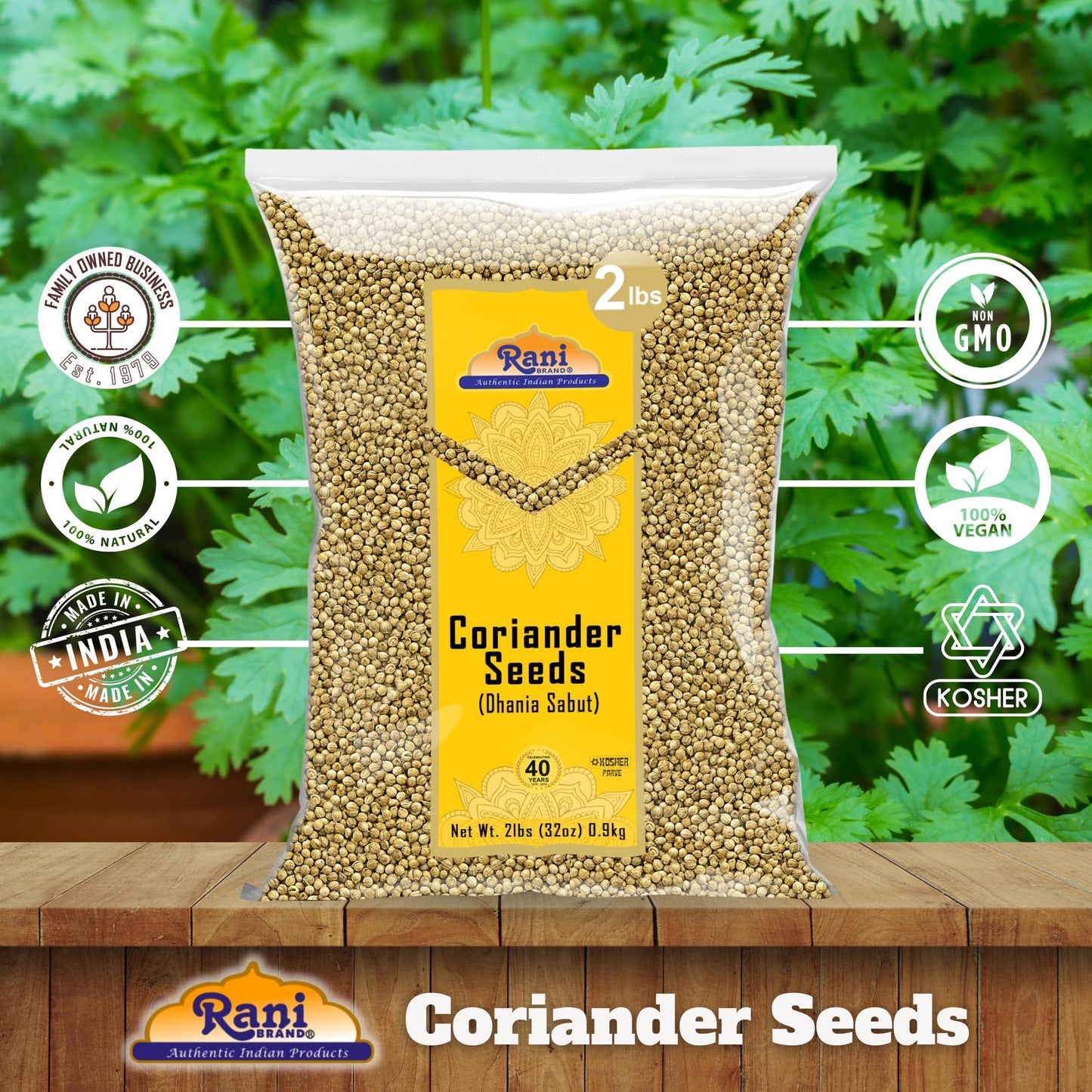 Rani Coriander (Dhania) Seeds Whole, Indian Spice 32Oz (2Lbs) 908G ~ All Natural | Gluten Friendly | Non-Gmo | Kosher | Vegan | Indian Origin
