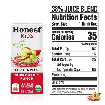 Honest Kids Super Fruit Punch, Organic Juice Drink, 6 Fl Oz Juice Boxes, 6 Fl Oz (Pack Of 40)
