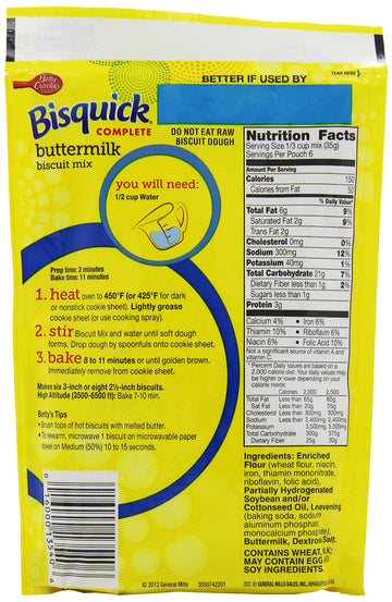 Betty Crocker Bisquick Complete Buttermilk Biscuit Mix, Just Add Water, 7.5 oz, Pack of 9 - Easy Biscuit Preparation