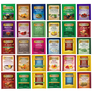Twinings Tea Bags Sampler Assortment Variety Pack (30 Count) 30 Different Flavors for Tea Lovers: Her, Him, Women, Men, Couples,