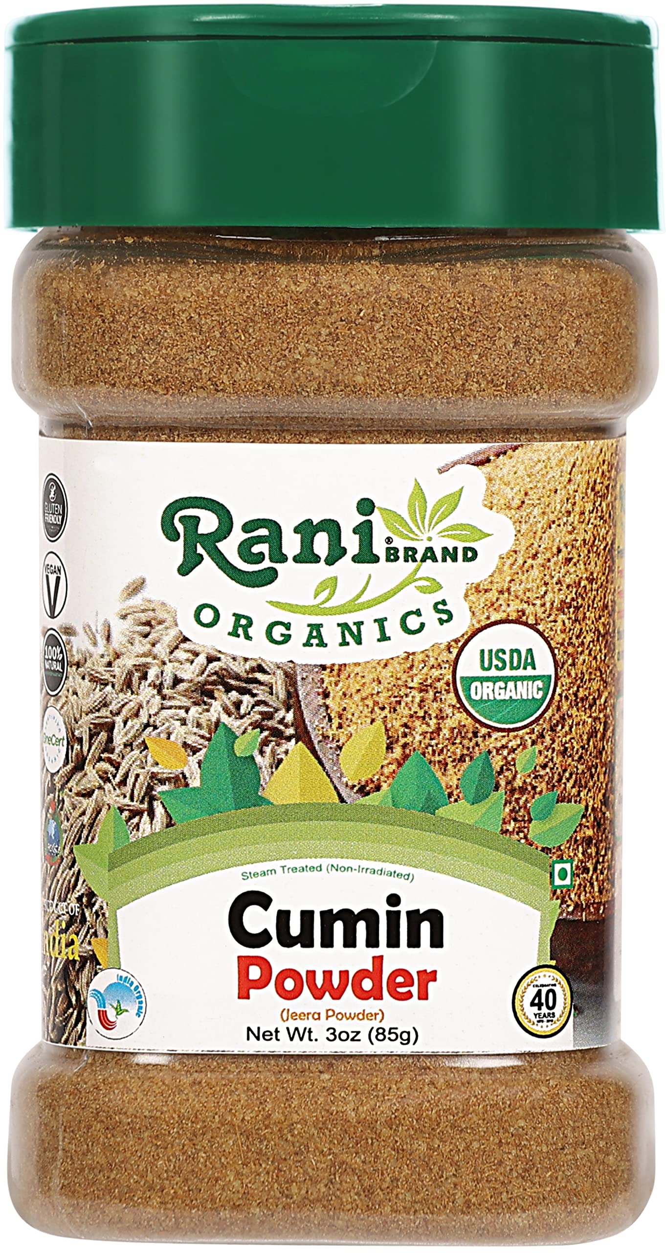 Rani Organic Cumin Powder (Jeera Powder) 3oz (85g) PET Jar ~ All Natural | Vegan | Gluten Friendly | NON-GMO | Indian Origin | U