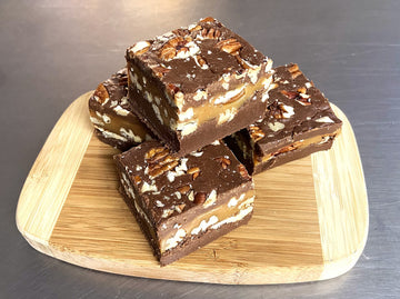 Betsys Fancy Fudge Chocolate Caramel Pecan, 1 LB in 4 wrapped pieces, Gluten Free, Makes Great Gift, Handmade in Maine, USA