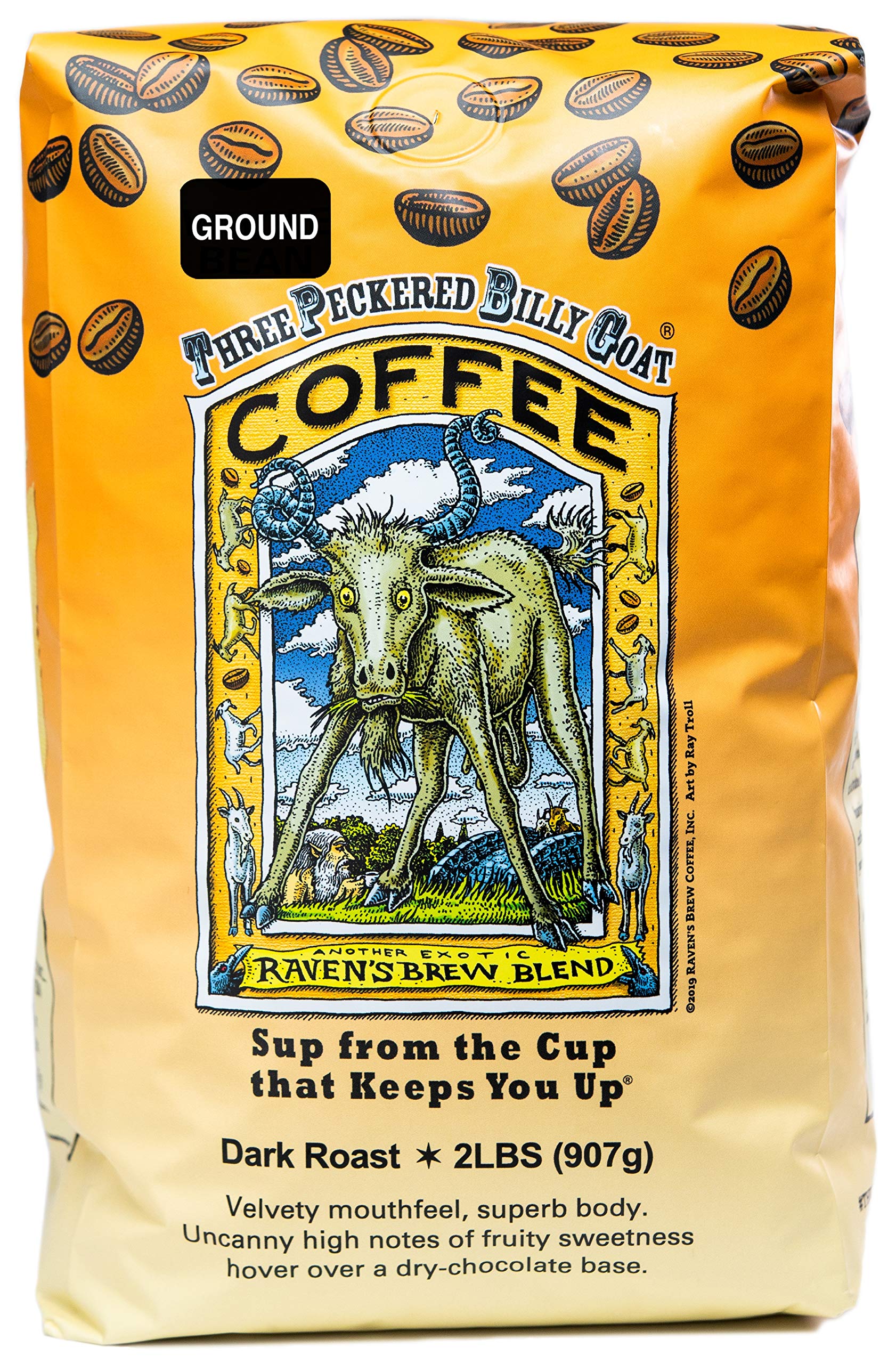 Ravens Brew Coffee Dark Roast Ground Coffee - High Caffeine - 32 Ounce (Pack of 1)