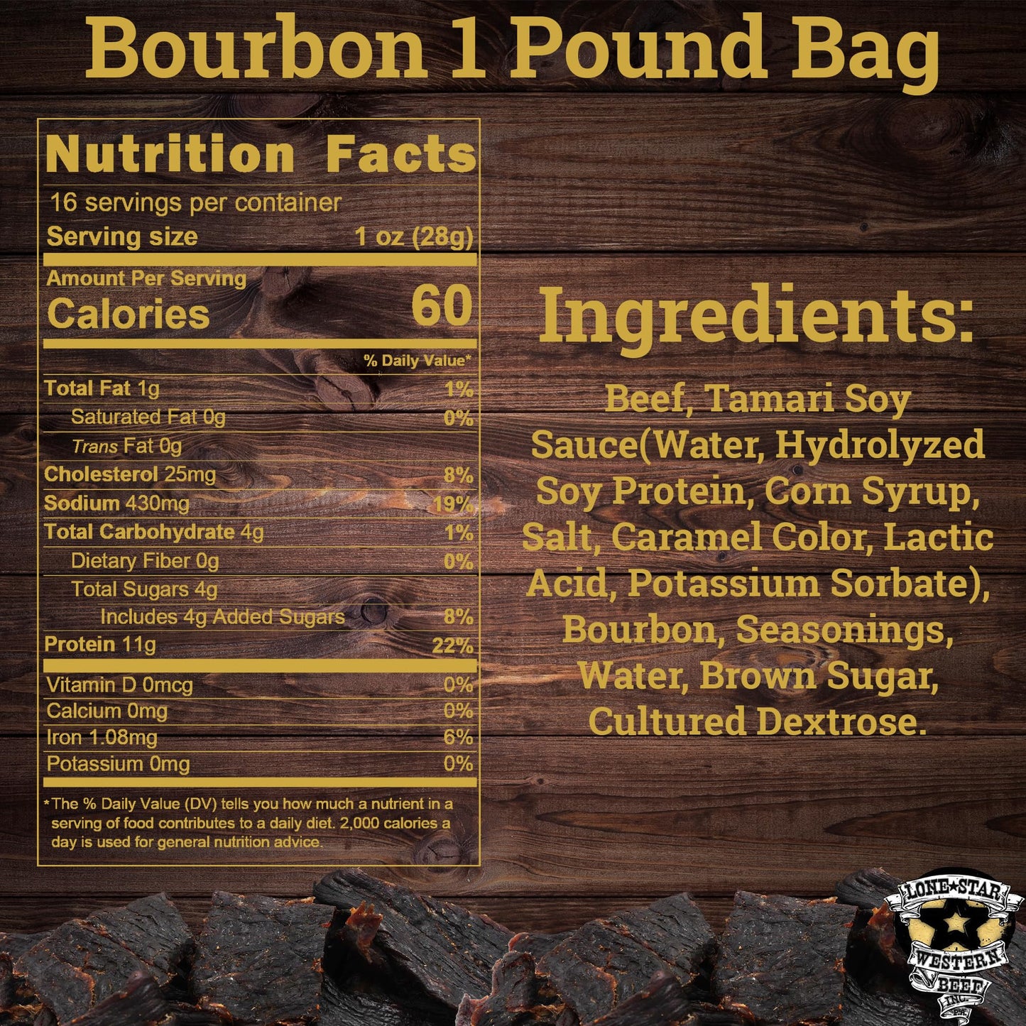 Lone Star Beef Jerky - spirit-inspired flavor Flavored, Hickory Smoked, High Protein Snack - 1 Pound Resealable Bag