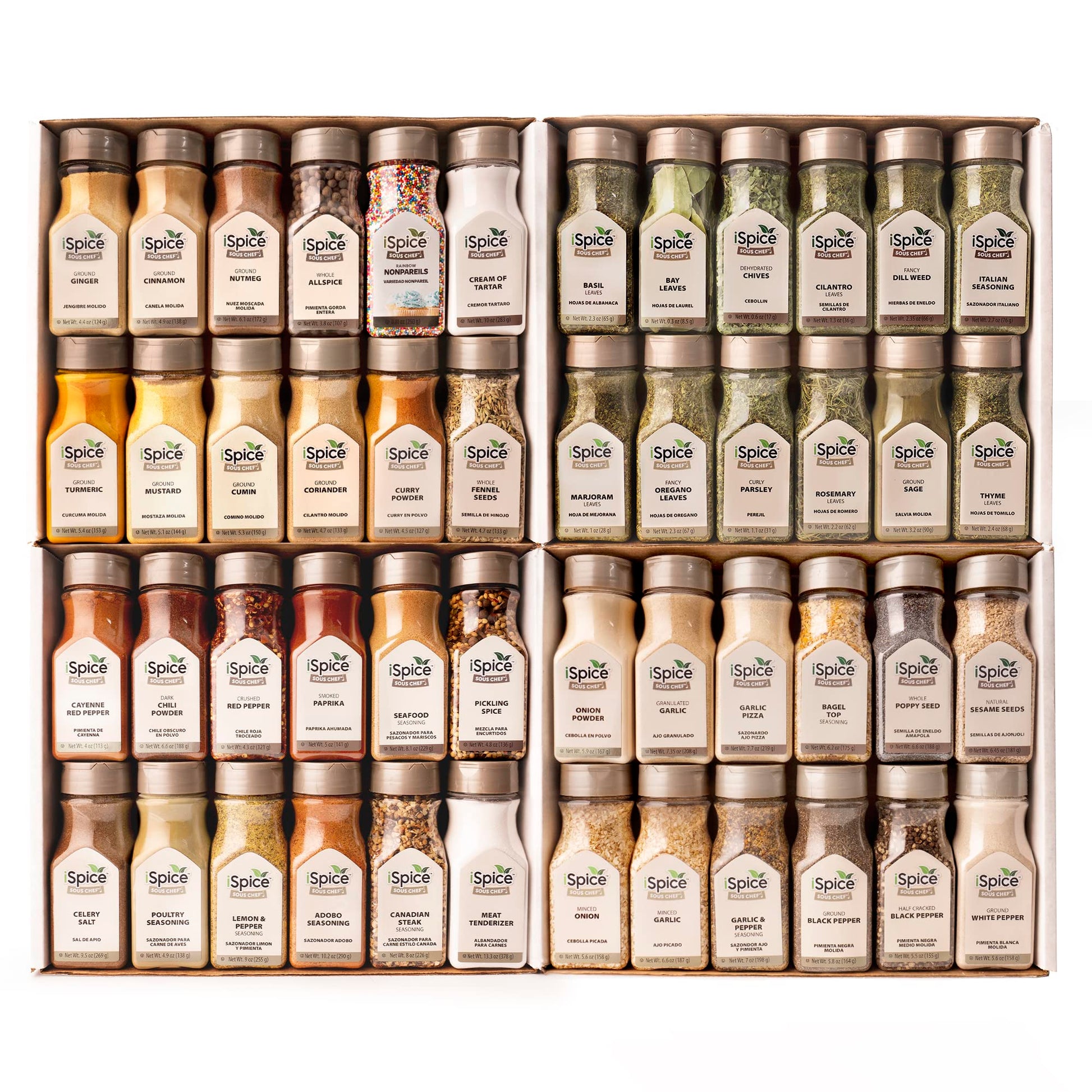 iSpice 48-Pack Starter Spice Set - Essential Herbs & Spices for Cooking - 5.29 Ounce Each - All-Natural, Kosher, Non-GMO