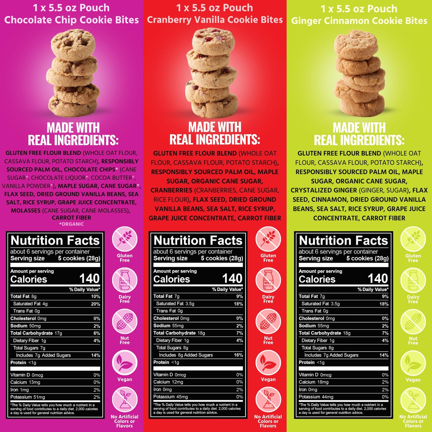 Every Body Eat Crunchy Cookie Bites, Gluten & Dairy Free, Vegan, School Lunch Snacks, (5.5 Ounce (Pack Of 3), Variety Pack)