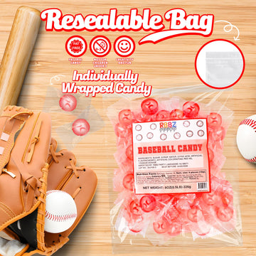 Baseball Candy - 8 Oz Resealable Bag Of Individually Wrapped Small Hard Candies (Approx. 58 Pcs) - Great For Baseball Party Favo