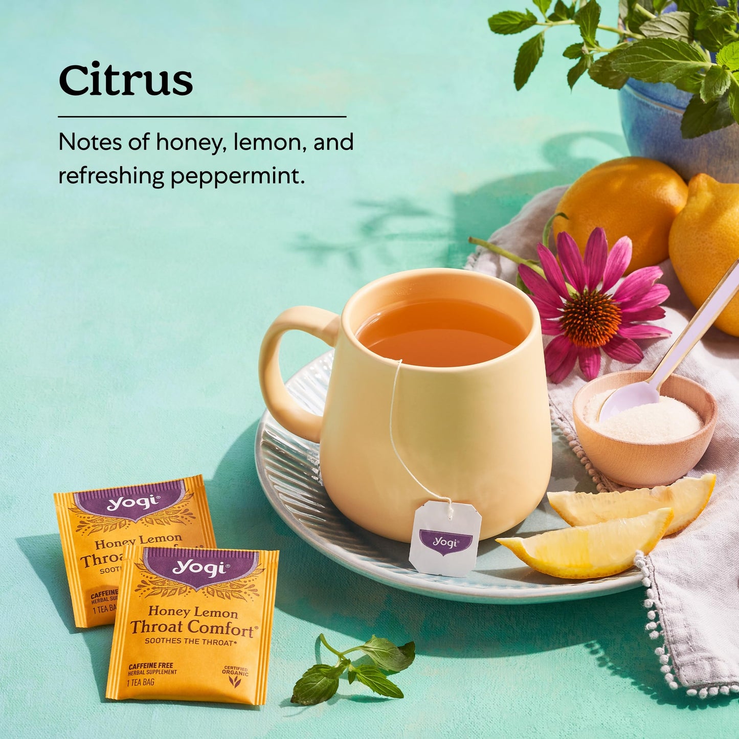 Yogi Tea Honey Lemon Throat Comfort, Caffeine Free, 64 Organic Herbal Tea Bags, 16 Count (Pack of 4)
